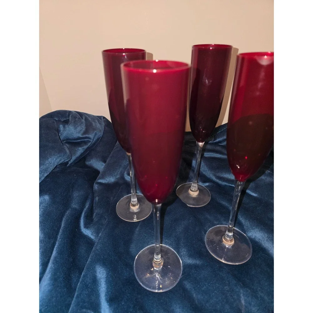 Lenox Red Champagne Flutes Set of 4 Ruby Glass Toasting Stems 10.5 Inch